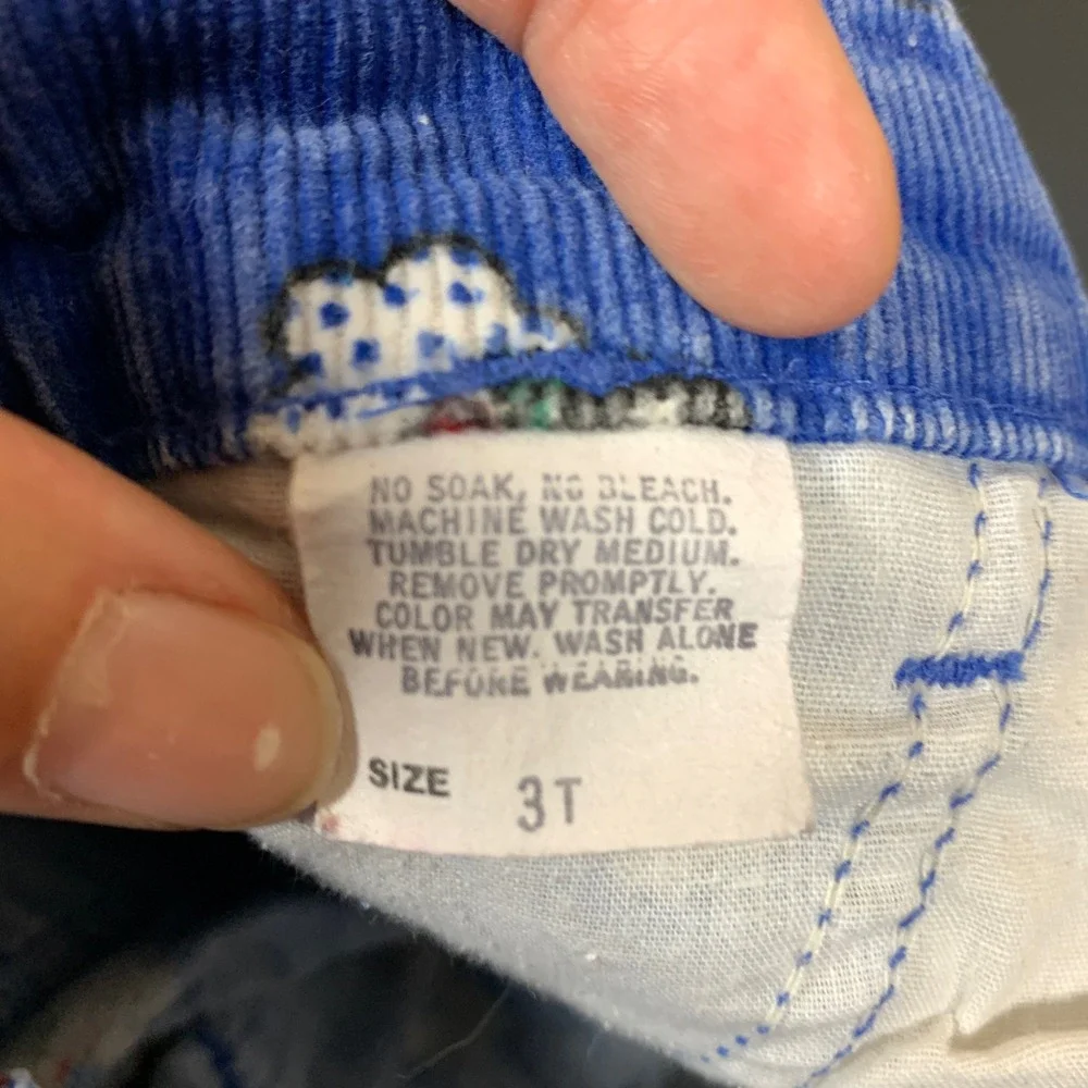 OshKosh B'Gosh Pants Kids 3T Blue Corduroy Race Car Carpenter Vintage‎ USA Made